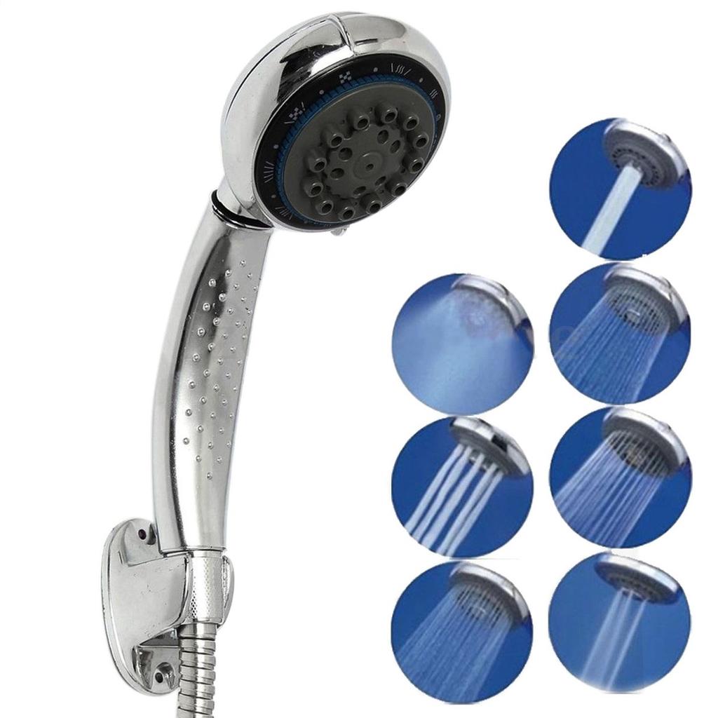 Hose pipe Universal Shower Head 5 Mode Function Chrome Anti-limescale Handset