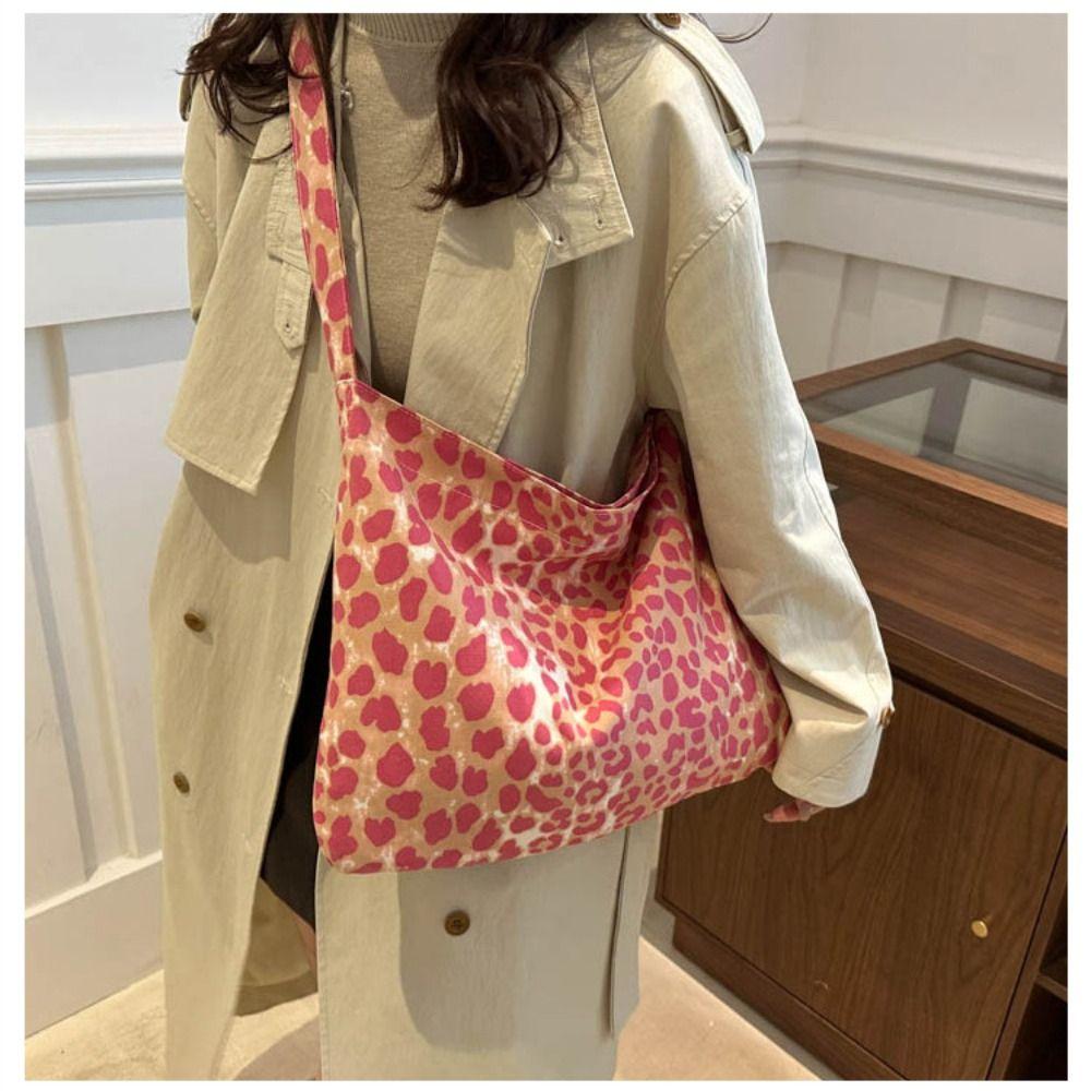 Casual Large Capacity Tote Bag Leopard Print Canvas Shoulder Bag Single Shoulder Casual Bag Daily Use