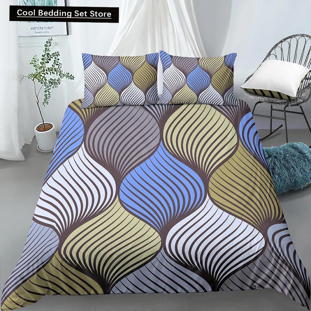 Set Copripiumino Geometrico King Size Tonalità Bianco Oro Set Biancheria da Letto Bohemien Morbido Copripiumino con Federa Copripiumino Singolo