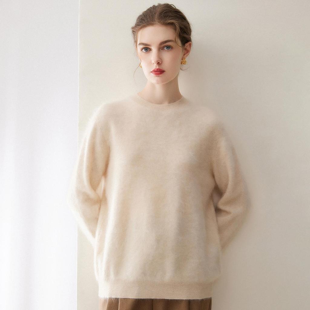 2026 Le Kasha Women's Pure Cashmere Round Neck Sweater - Solid Color Knit for Autumn/Winter