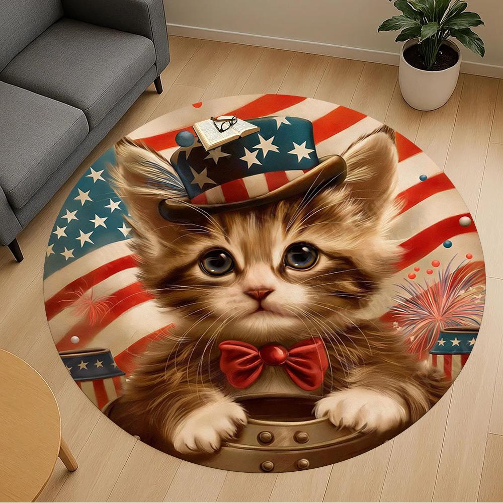 1PC cat independence_day Office Round Area Rug, Under Office Chairs Bedroom Living Room Home Decor, Carpet for Office -1110015