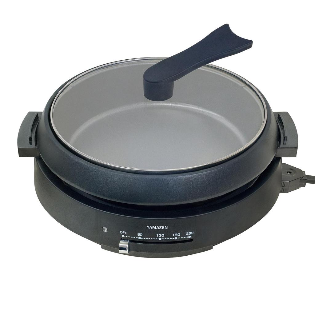 Elektrogrill für Einzel für zwei Personen Topfdurchmesser Tiefe für 2 bis 3 direktes Feuer Wärmespeicherung Abnehmbares Glas schwarz [Yamazen] Topf, Topf, 2WAY,