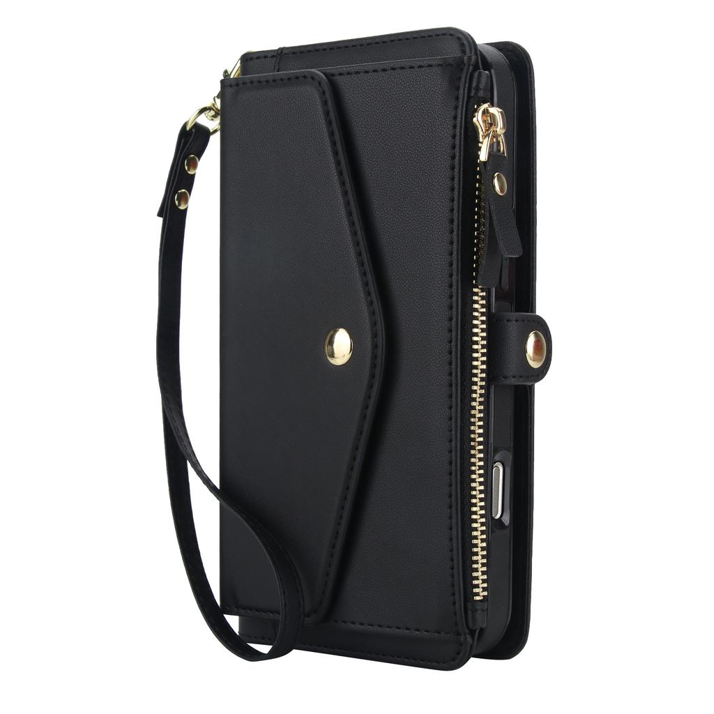 Crossbody Zipper Flip Multi Functional Detachable Wallet Leather Case For iPhone 17 Pro Max 16 Plus 15 14 13 12 11 Strap Cover