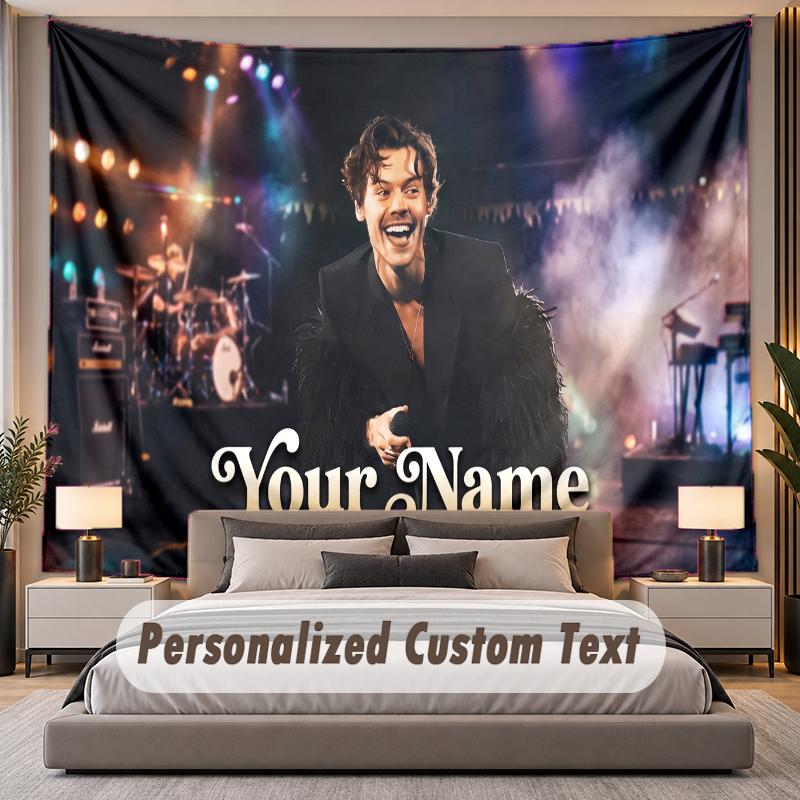 Custom Name Text Tapestry Harry Styles Personalized Polyester Wall Tapestry For Bedroom And Room