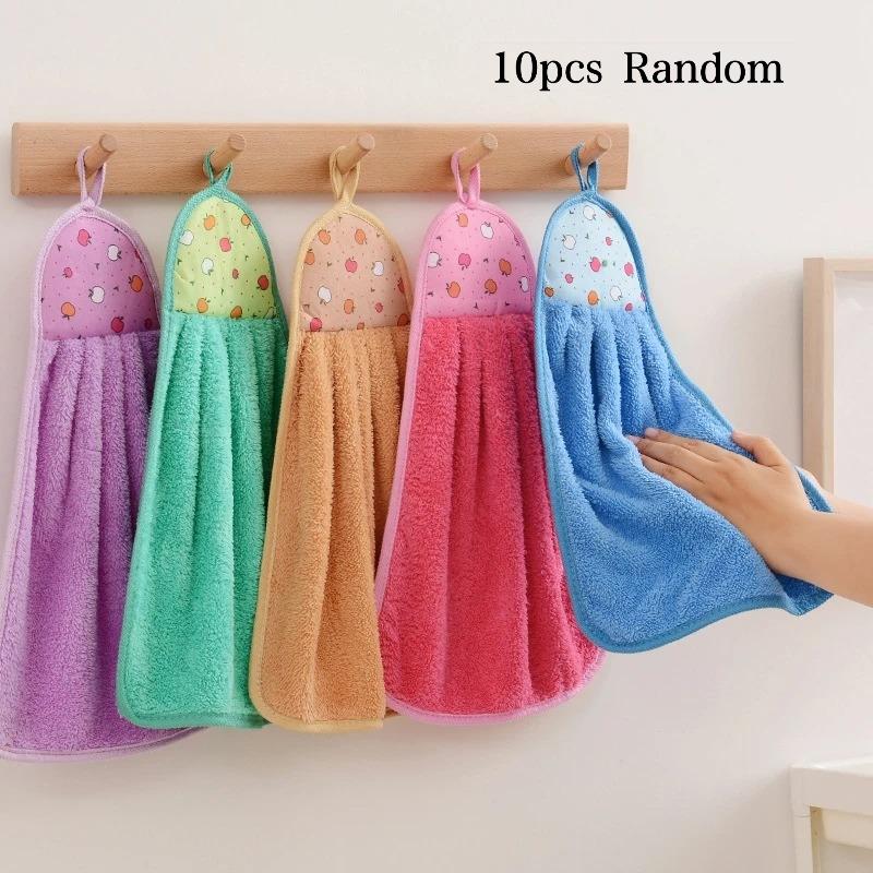 3/5/10pcs Hanging Coral Fleece Hand Bathroom Towel Wholesale Kitchen Cleaning Cloth Children's Handkerchief Absorbent Hand Towel
