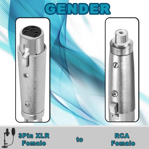 MKBKLLJY 3-Pin XLR Female To RCA Female Adapter Jack Socket Audio Gender Changer Coupler Connector with Zinc Alloy Metal Case and Silver Cable Ties Co