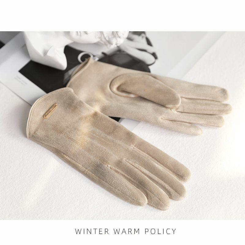 

Lightweight Women s Fleece-lined Thick Windproof Touch Screen White Gloves Rice White All yards