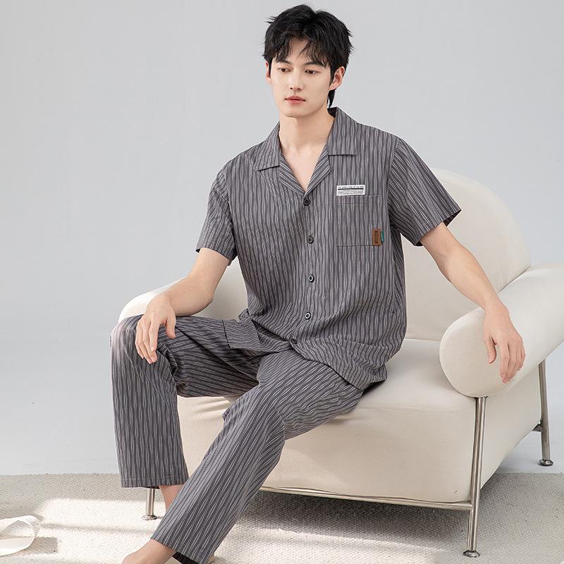 Pajamas Men's Summer Cotton Short Sleeve Pants Set Thin Men's Large Size High-end Fashion Alphabet Homewear