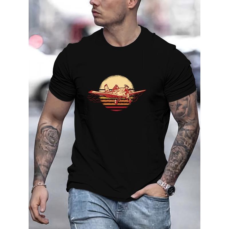 T-shirt con Stampa Aereo Taglie Europee, Magliette Per Uomo, T-shirt Casual a Maniche Corte Per l'Estate