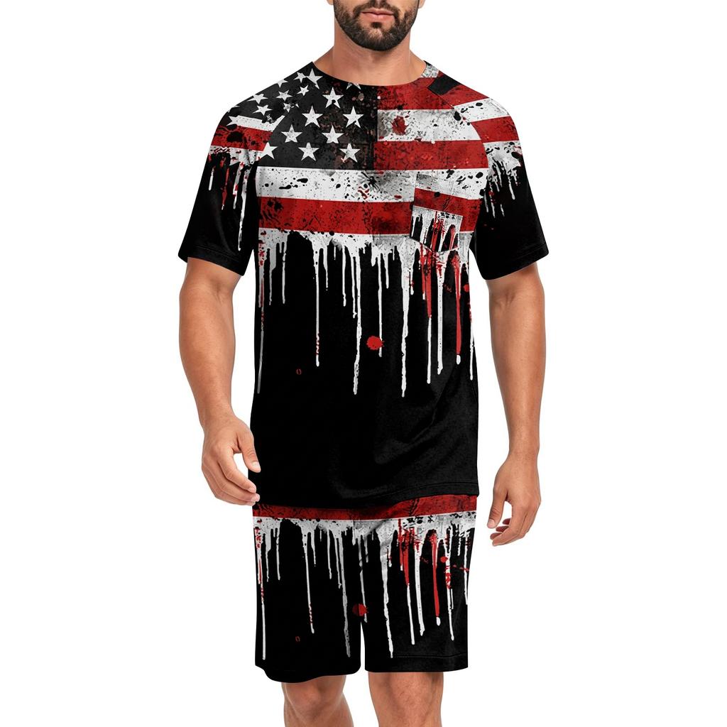 Conjunto de Verano para Hombre con Top de Manga Corta y Pantalones Cortos Juego de Dos Piezas para Dormir Tejido Ligero Transpirable Suave Ropa Casual para Casa