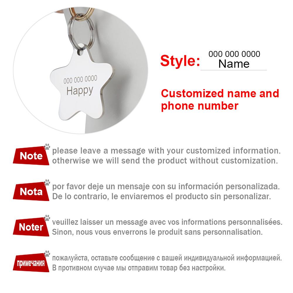 Pandantiv Stea Nume Personalizat Guler Animal de Companie Anti-pierdere Nume Personalizat Număr de Telefon Plăcuță de Identificare Gravată Accesorii DIY pentru Animale de Companie