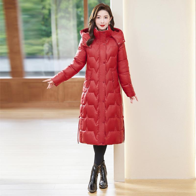 Down cotton jacket women's long over the knee 2025 winter new Korean slim padded jacket plus size thickened cotton coat jacket