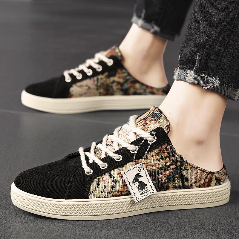 Men's canvas slippers summer outdoor anti-slip soft-sole fashion youth casual slippers driving sandals tide half slippers