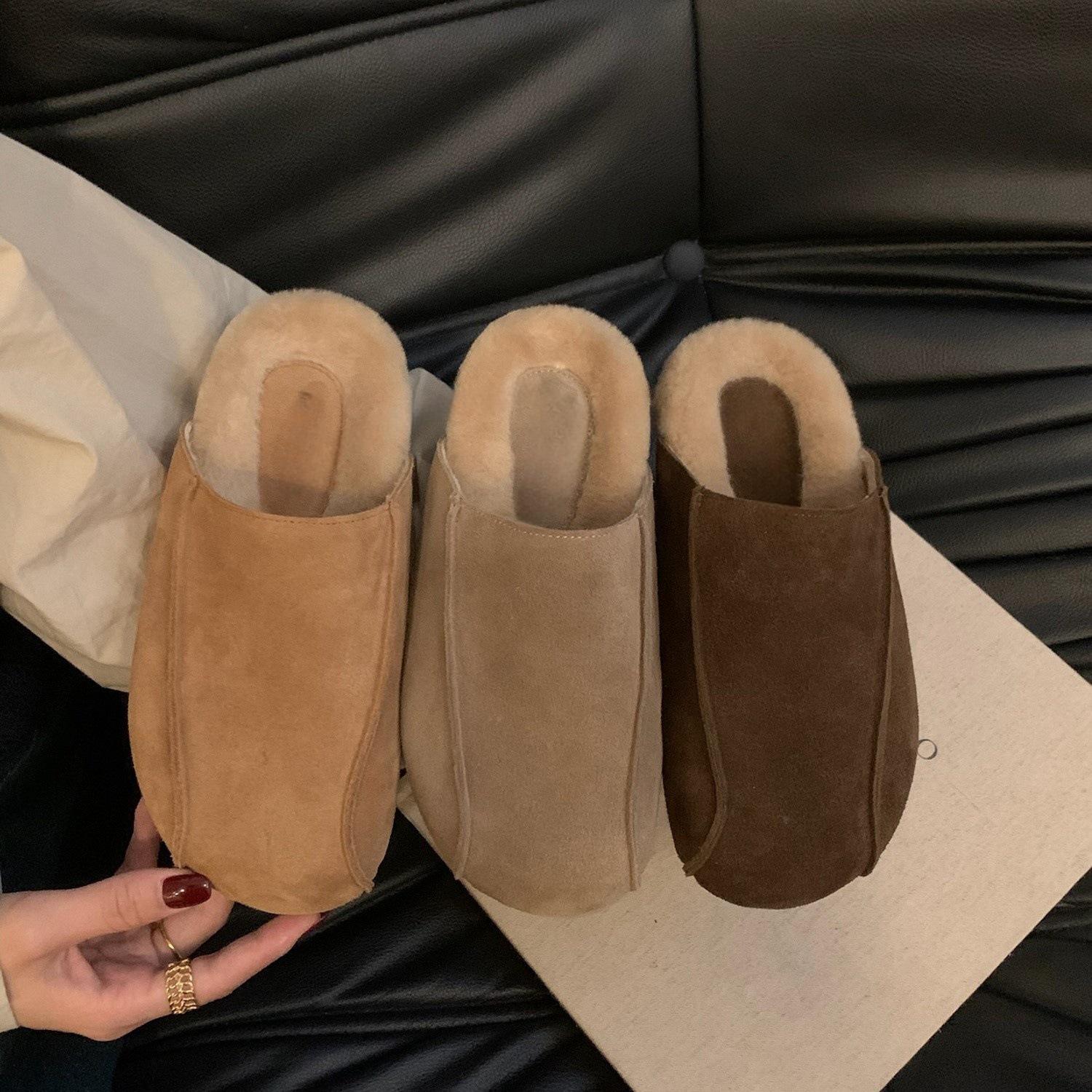 

Тапочки женские Baotou бархатные 2025 новые на толстой подошве Birkenstocks пушистые тапочки женская верхняя одежда хлопок швабра 35 верблюд