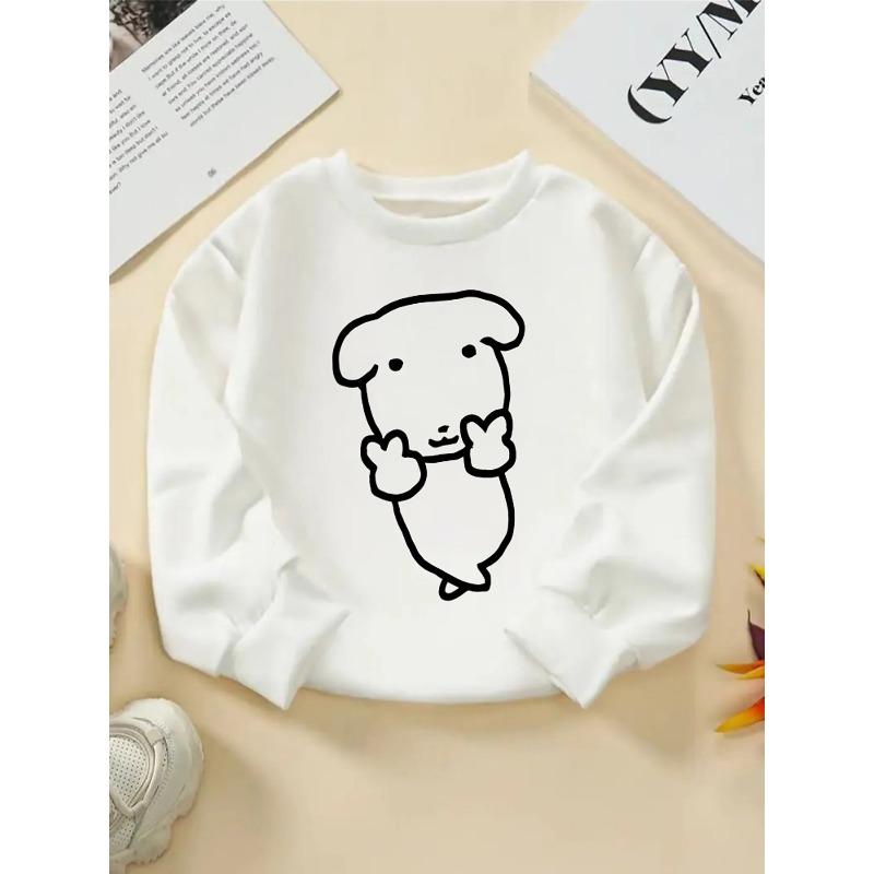 Girls' Crewneck Sweatshirt - Cute Dog Outline Simple Design Pattern Machine Washable, Spring And Autumn