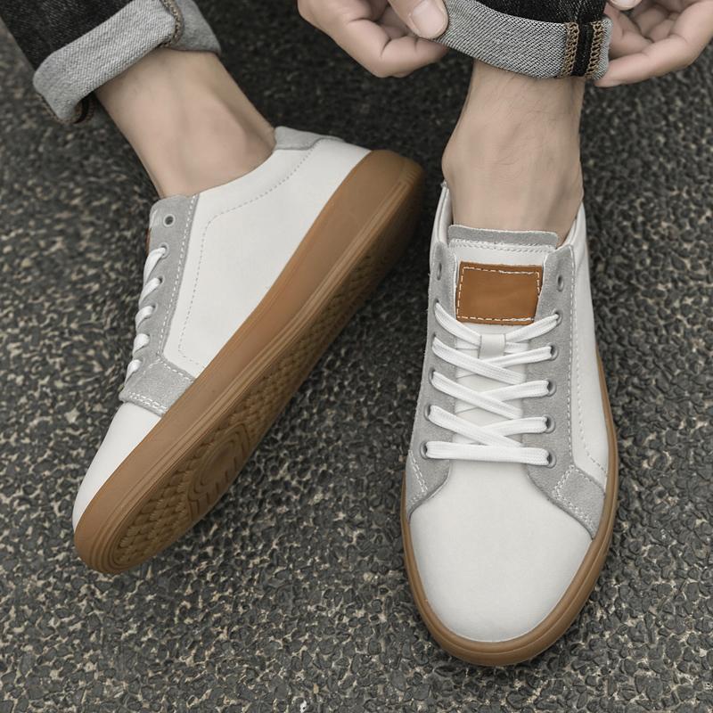 Fashion All-match Men Shoe Genuine Leather Men Casual Walking Shoes Male Lace-Up Comfortable Non-Slip Flats High Quality Skate Shoes Men