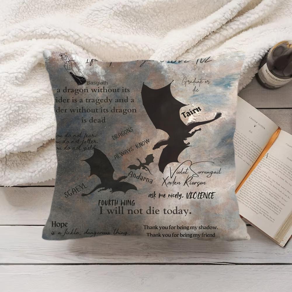 Fourth WWing Dragon Cushion Cover Silky Short Plush Invisible Zipper Dustproof Sofa Pillow Case for Home Decor