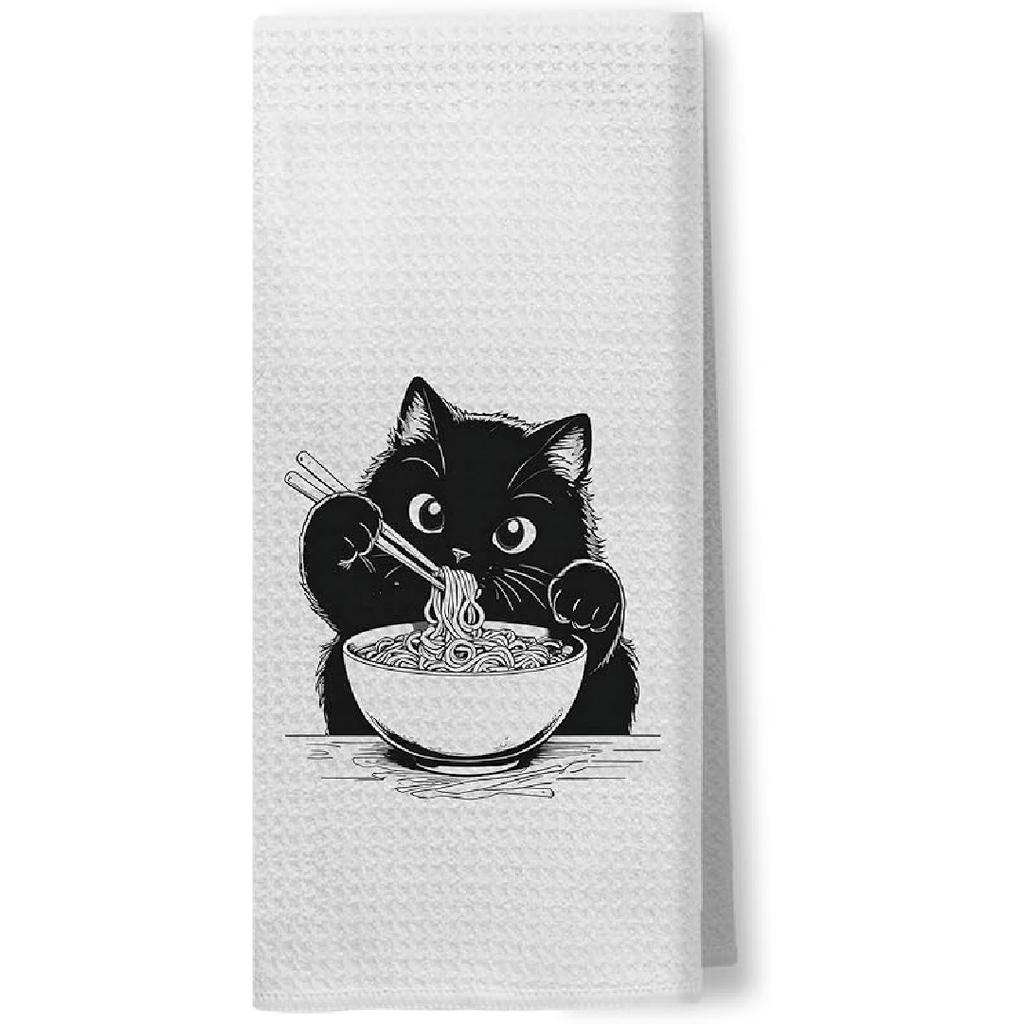 Black Cat Kitchen & Bath Decor - Cat Gifts, 16x24 Inch Hand & Dish Towels