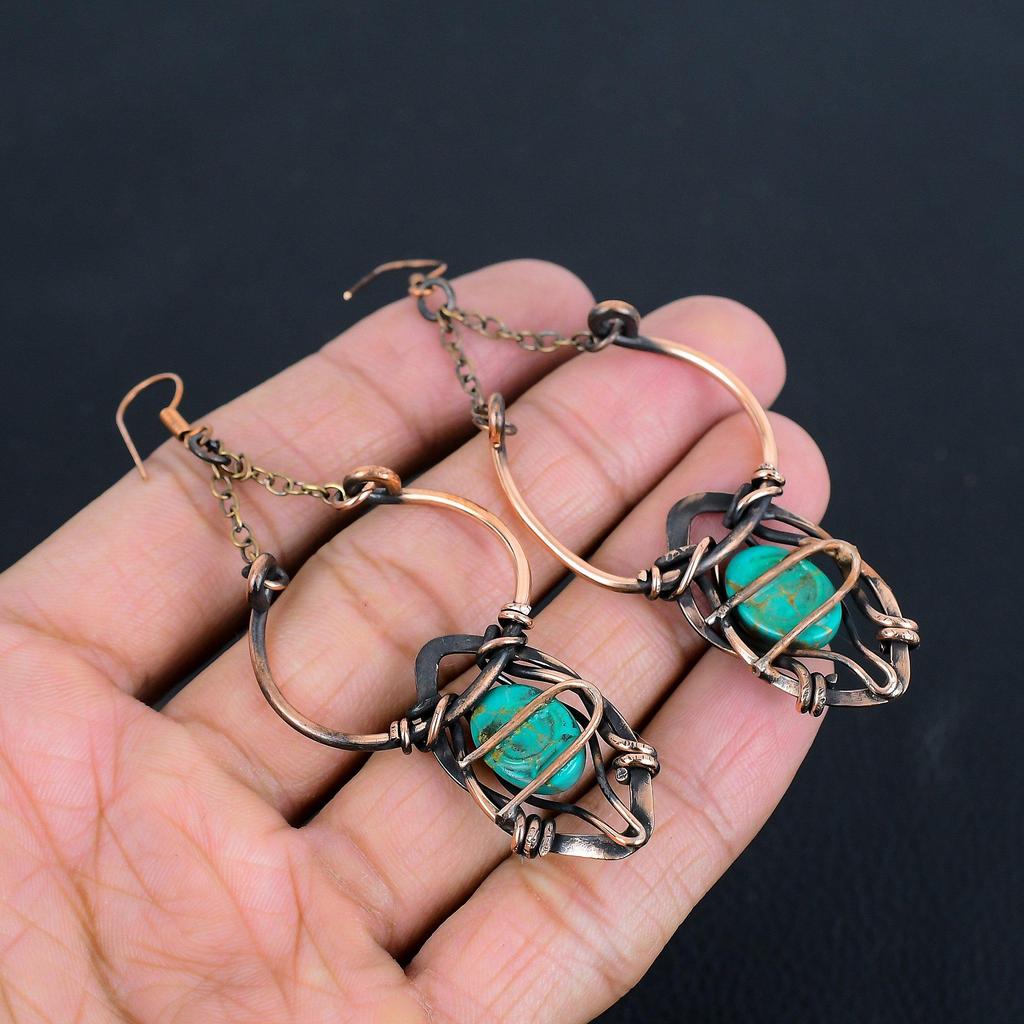 Green Copper Turquoise Necklace, 999 Copper Wire Wrapped Gemstone Jewelry, Handmade Necklace Amazing Jewelry, Gift For Her