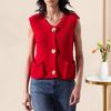 Yousheng Women Knitting Vest V-Neck Sleeveless Single-Breasted Pocketed Knitting Waistcoat Versatile Solid Color Knitwear