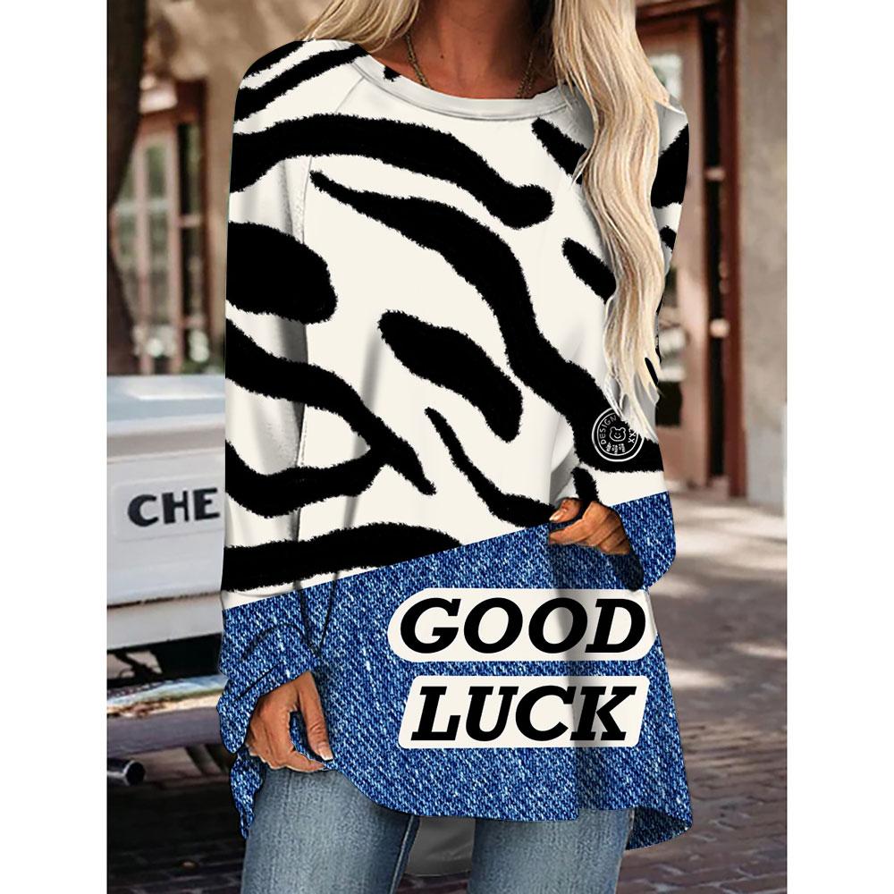 

Модний дизайн. Жіноча смугаста футболка з леопардовим принтом для жінок, вечірній одяг для дівчаток. Вільна осінь-зима. Довга футболка. Топи. L