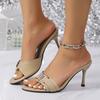 Fashion Punk Metal Buckle Slip On Black Shoes Women 2025 Summer Sexy Pointed Toe Slippers Super High Heels Party Dress Slides Size 34-42
