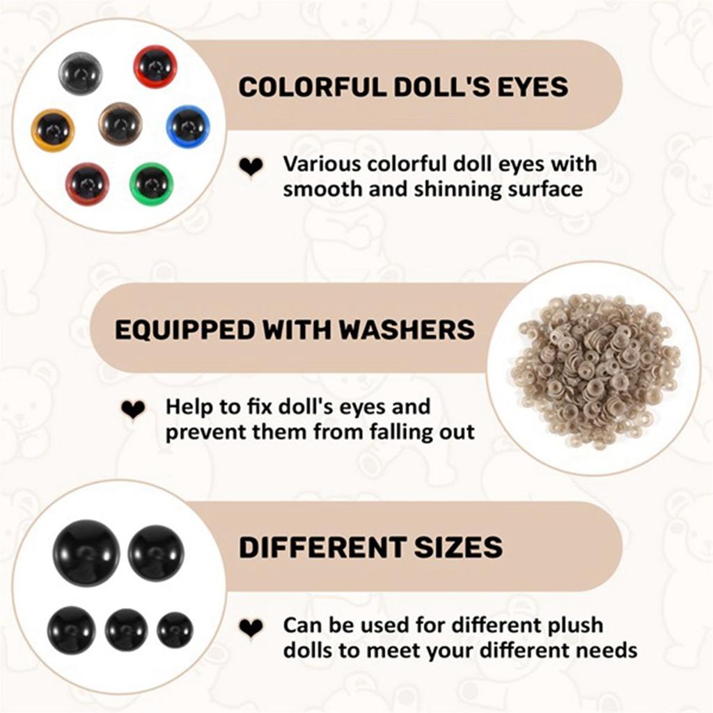BHBL 1040PCS Safety Eyes and Noses, Safety Eyes for Crocheting, Colorful Doll Crochet Eyes with Washers for Plush Animal