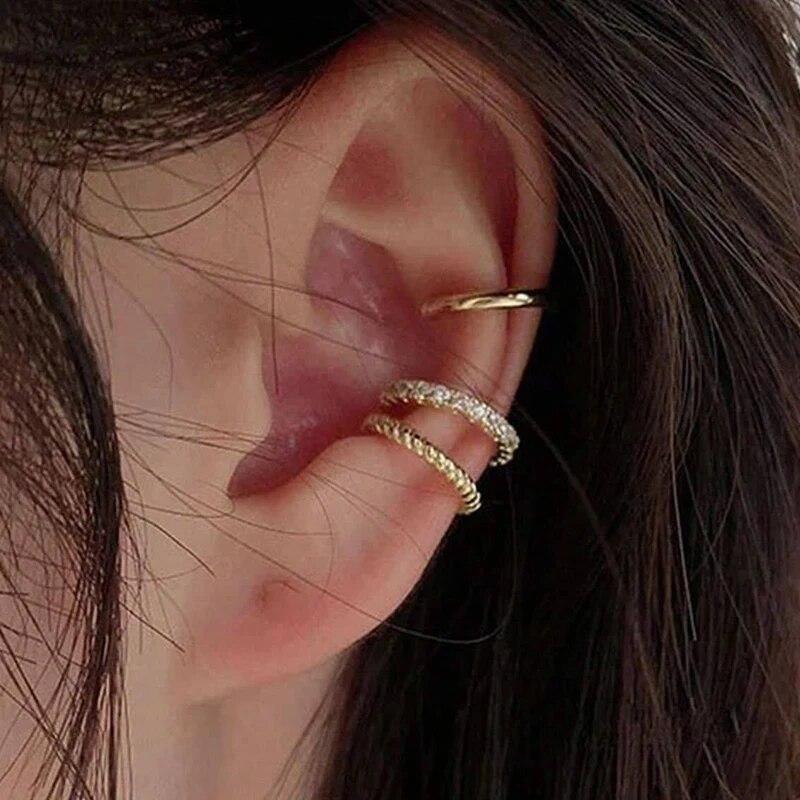 3 PCS Small Pearl Clip-On Earrings Shiny CZ Stone Classic Copper Gold-color Simple Style Daily Wear Party Jewelry For Woman