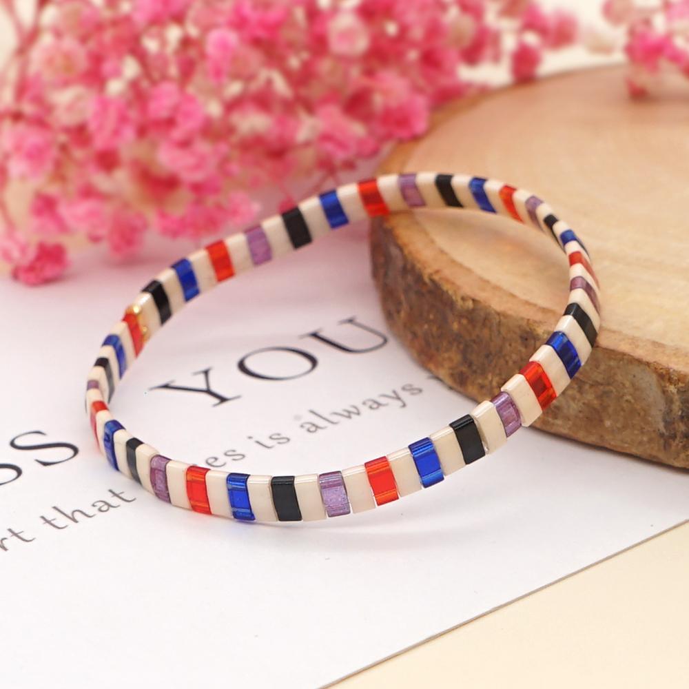 Ximang Fashion Jewelry Ximang Bracelet Enamel Bohemian Multicolor Half Tila Beads Elastic Stretch Bracelets for Women Jewellery