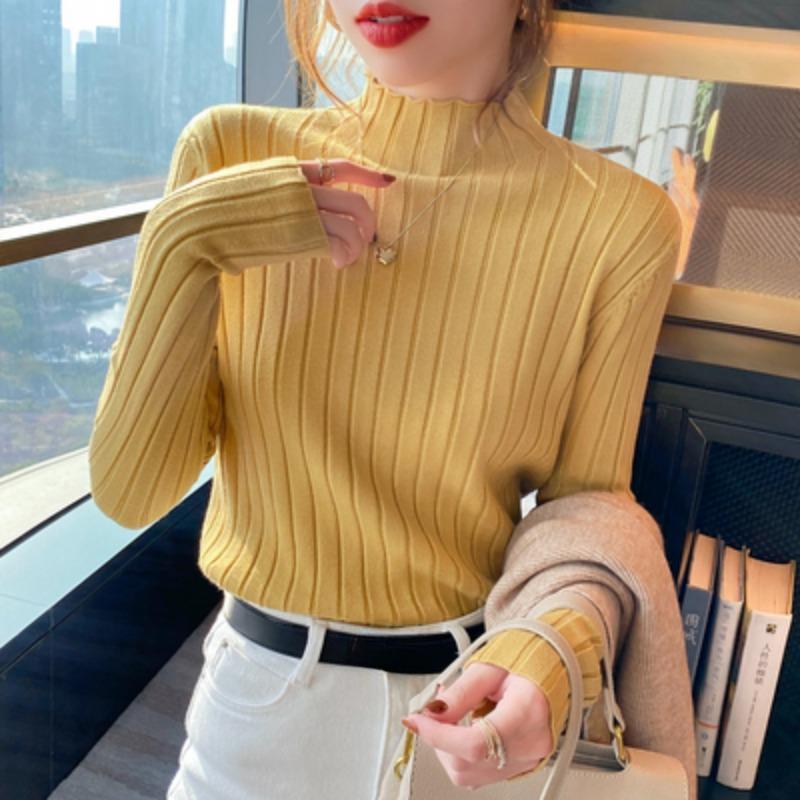 Half High Collar Pullovers Women Knitted Tops Autumn And Winter Long Sleeve Sweater Fashion Slim Fit Clothes 29174