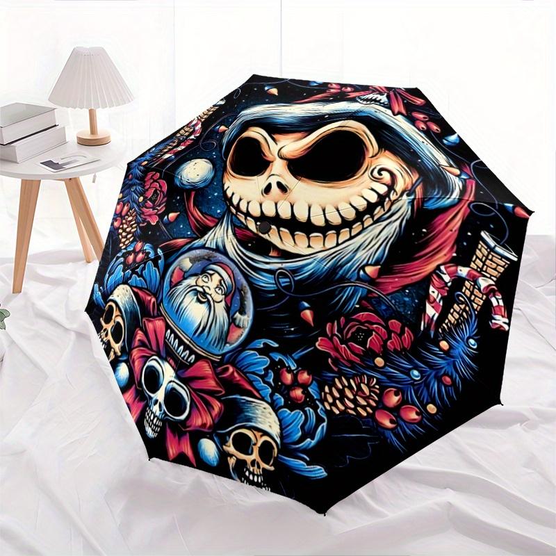 1pc Christmas Skeleton Design Durable Cartoon Folding Umbrella, Portable 3-Fold Compact Umbrella for Men and Women, Suitable for Travel or Daily