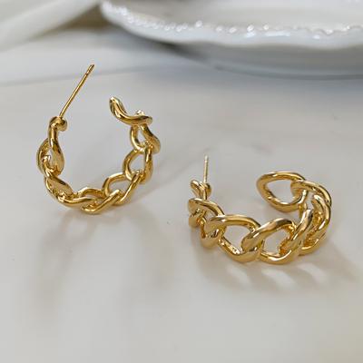 Trendy Hollow Chain Hoop Earrings Temperament Simple Circle Statement Earrings Jewelry Metal Geometric Fashion Earrings