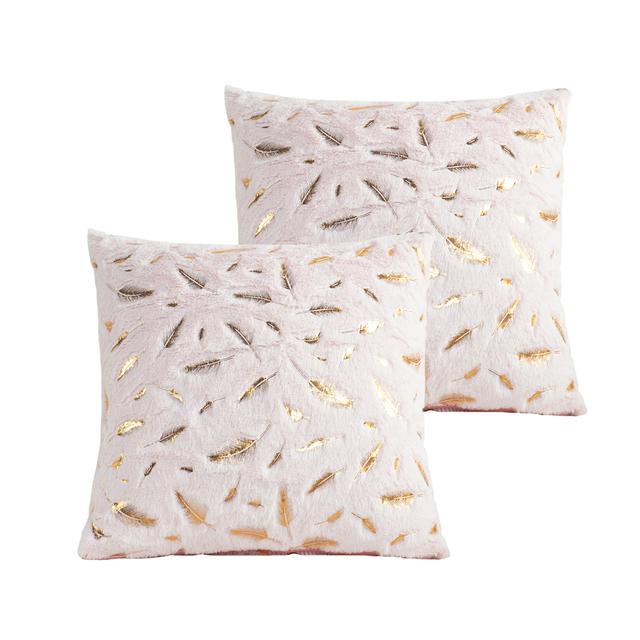 2pcs Fur Throw Pillow Cover Solid Color Bronzing Feather Plush Cushion Cover Pillowcase   for Car/Sofa/Bed/Home Decorative 4545