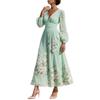 Women's V-Neck Floral Long Sleeve Pleated Dress 2026