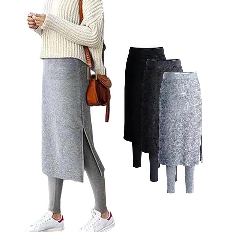 

[Tamglean Quion] skirt with leggings ladies autumn/winter Plain color skirt pants long pants straight skirt spats tight pants side slit double wind
