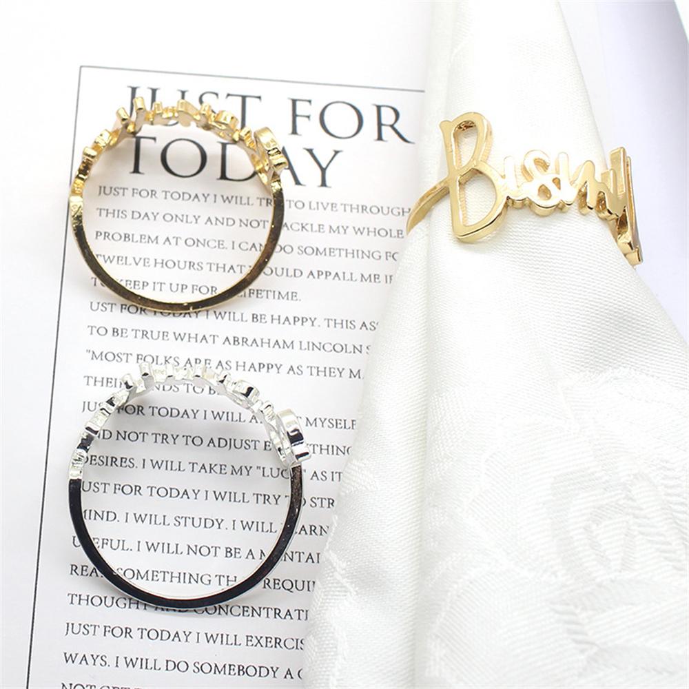 6Pcs/set Fashion Zinc Alloy Letter Design Napkin Ring For Ramadan Table Napkin Towel Decoration