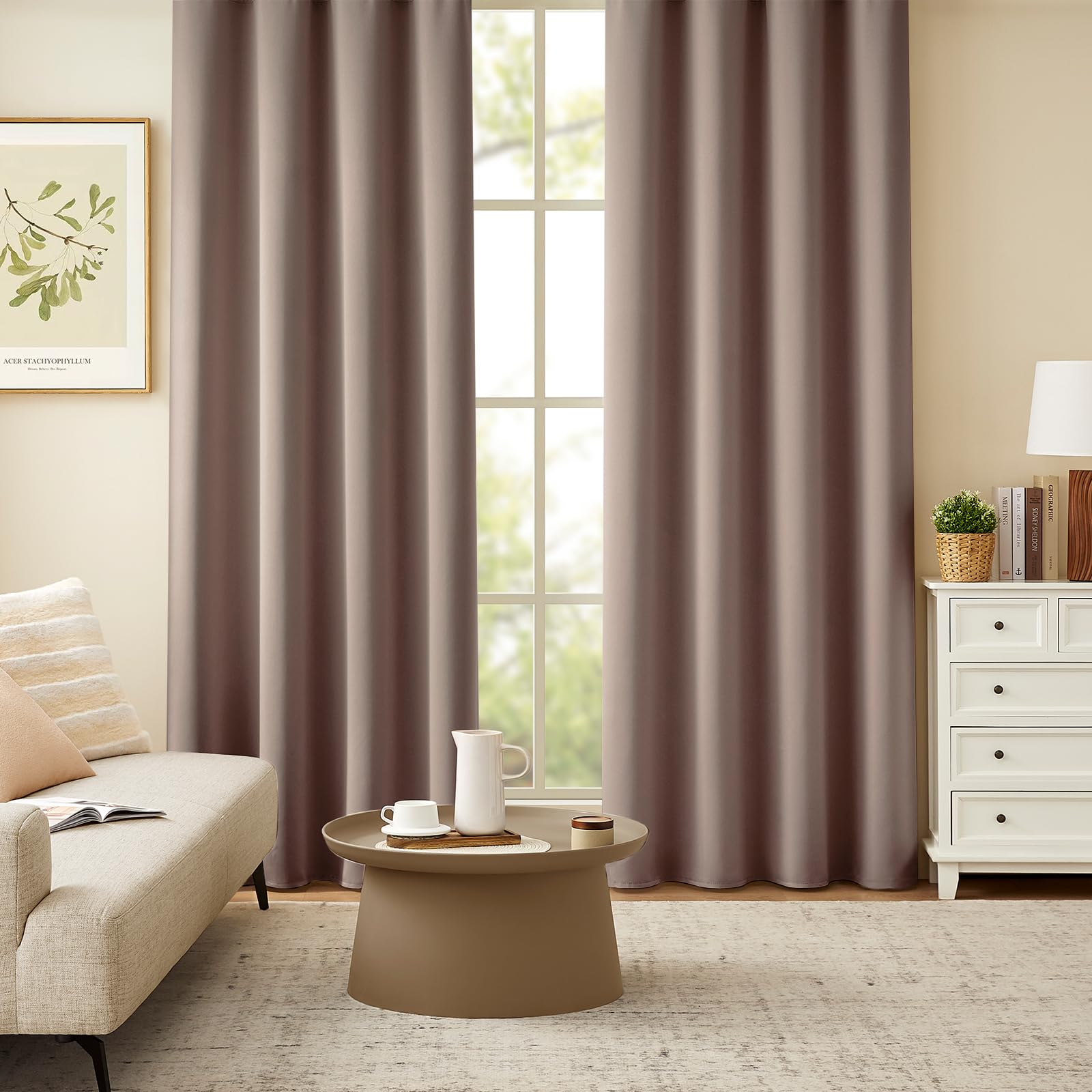 

Joydeco Хаки Блэкаут 100см Шириной x 110см Комплект Штор с Бантовыми Складками, Длинные, 2, Шторы,