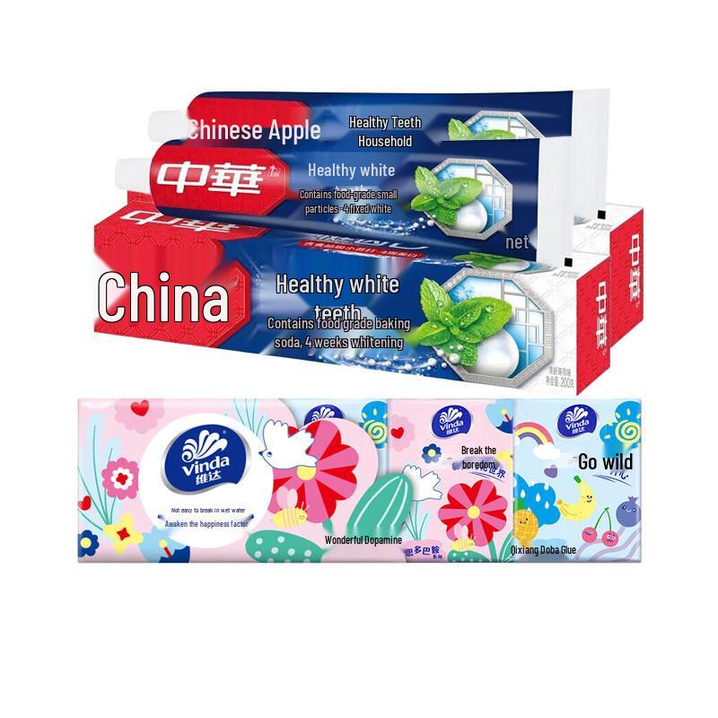 Бумажные салфетки Vinda Beiren 3-слойные, 10 шт., в комплекте с зубной пастой Zhonghua