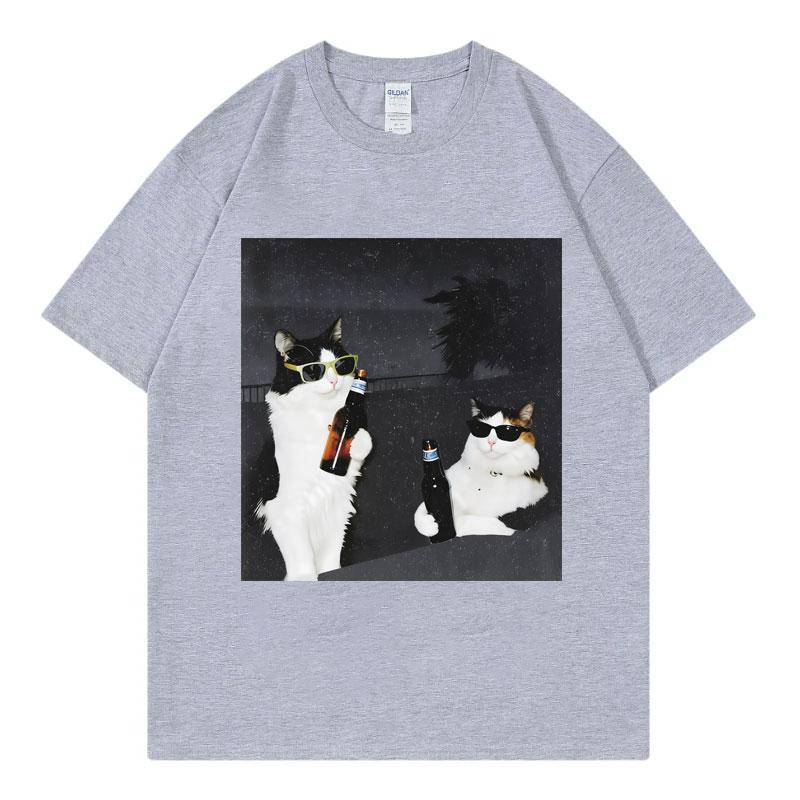 Bier Katze Kumpel Lustiges Meme T-Shirt Unisex Unisex Mode Vintage Kurzarm T-Shirt Sommer Lässig Locker Baumwolle T-Shirts Streetwear