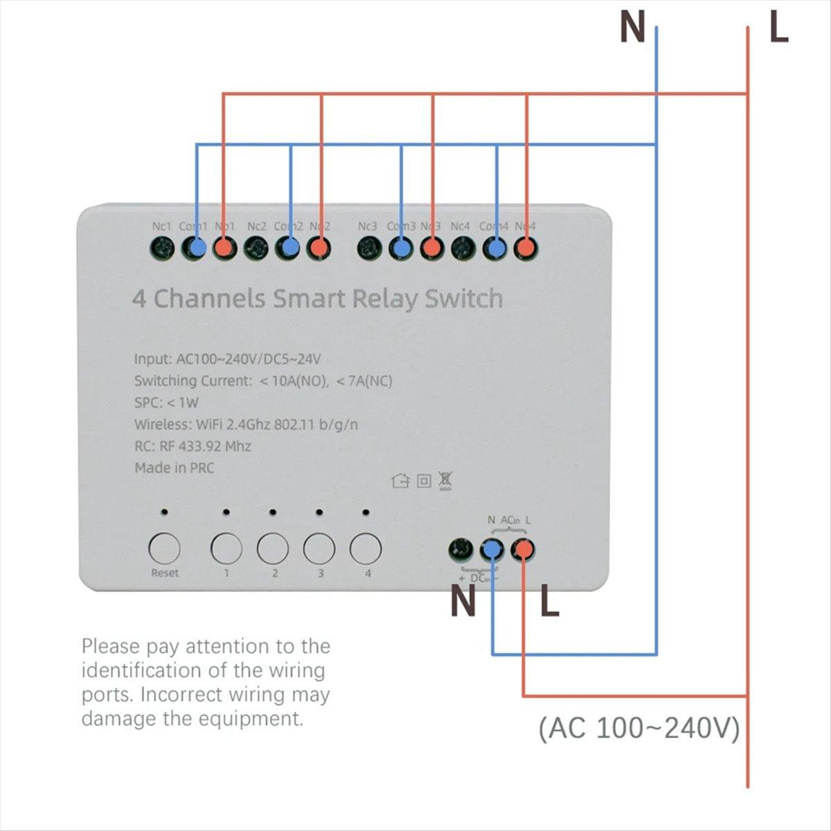 Tuya Wifi 4-канальный умный модуль переключателя AC 100-240V DC 5-24V 10A Реле Модуль контроллера интеллектуальной автоматизации China Mainland
