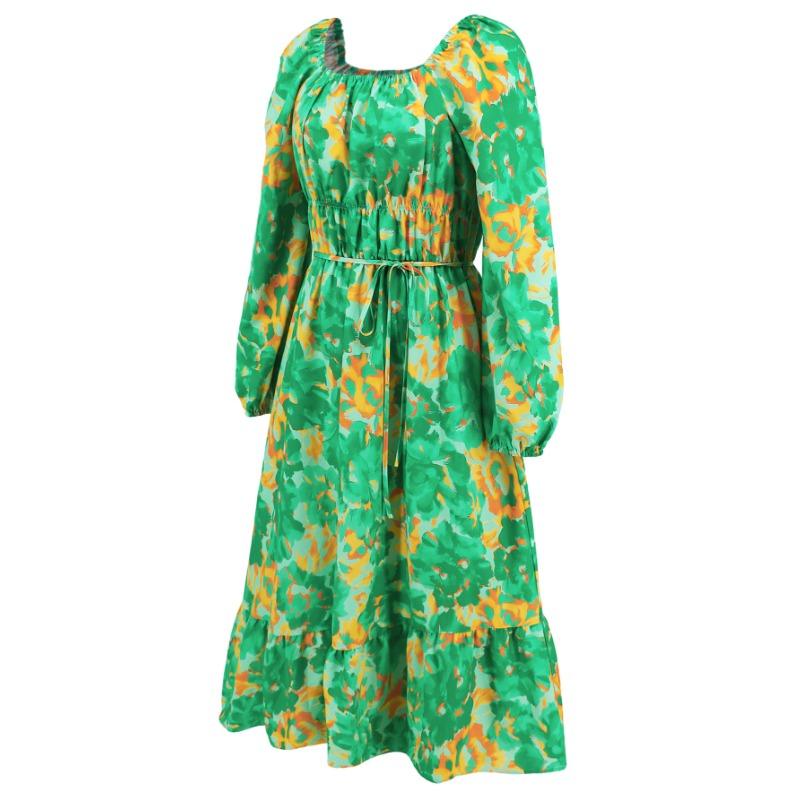 Spring and Autumn Women's Long Sleeve Printed Dress Slim Temperament Mid-Length Dresses