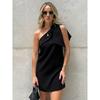 European and American Ladies Dress 2025 Fashion Black One Shoulder Stylish Short Skirt Spring Sexy