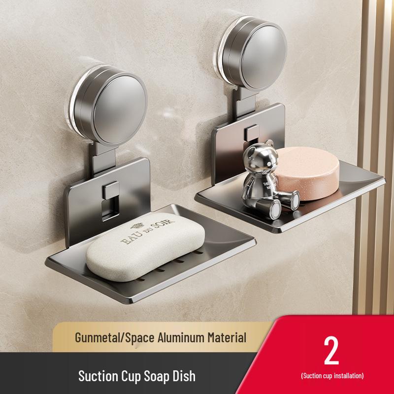Wall-Mounted Punch-Free Aluminum Soap Holder with Suction Cup