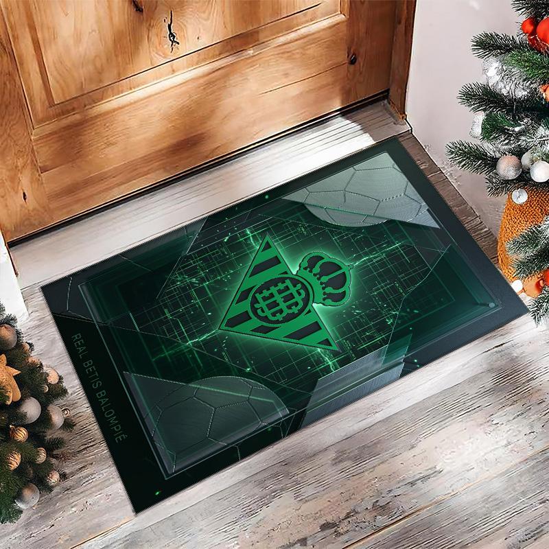Real Betis Football Print Crystal Velvet Rug, Comfortable Water Absorbent Non Slip Indoor Floor Carpet