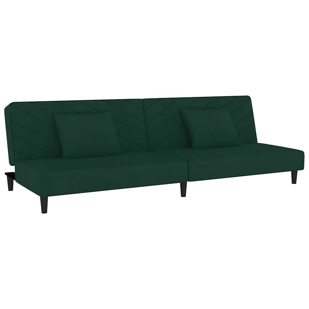 2 Seater Sofa Bed with 2 Cushions Dark Green Velvet