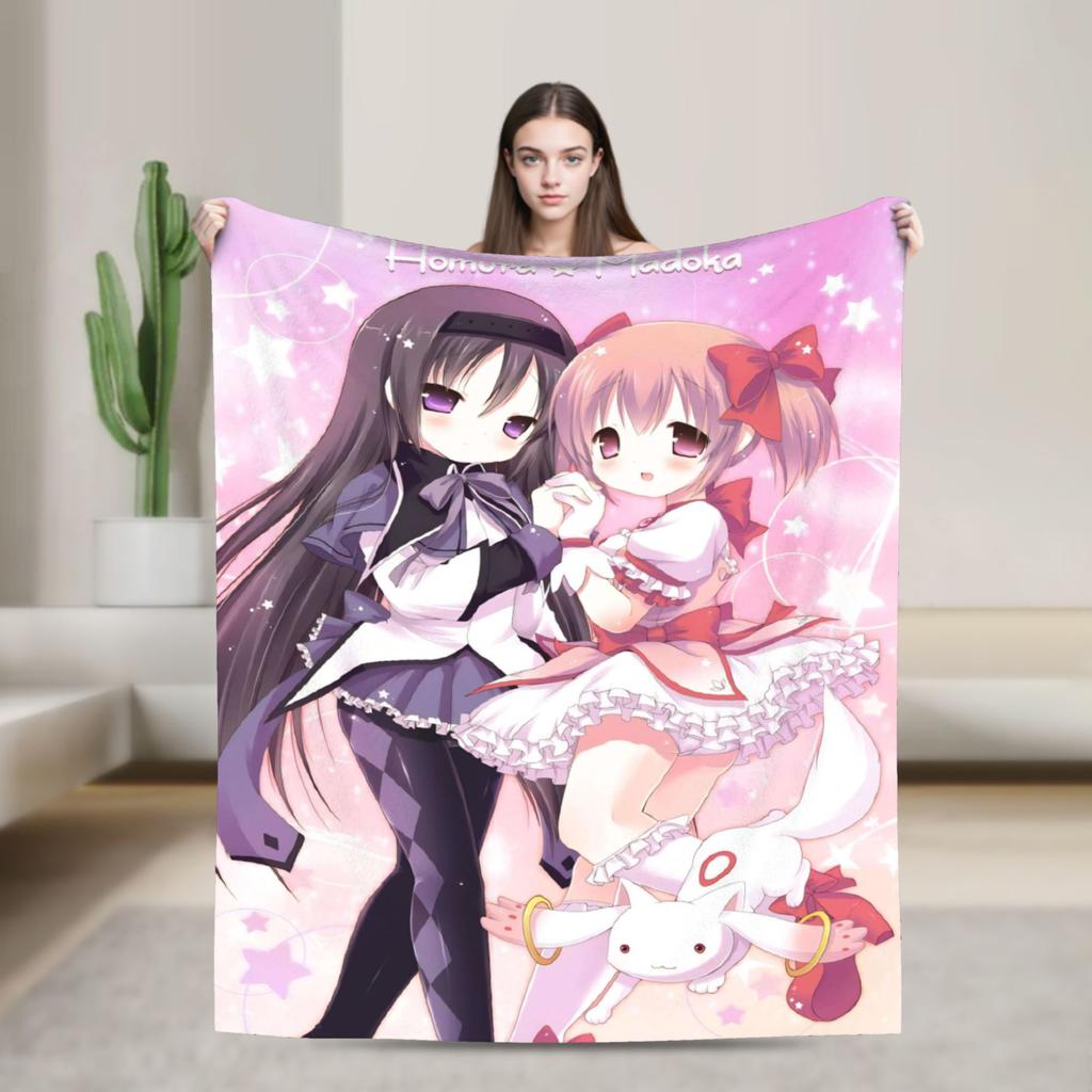 Anime Puella Magi Madoka Magica Blanket Plush Throw Blanket For Girls Boys Couch Chair Sofa Bed Flannel Bedspread Bed Cover