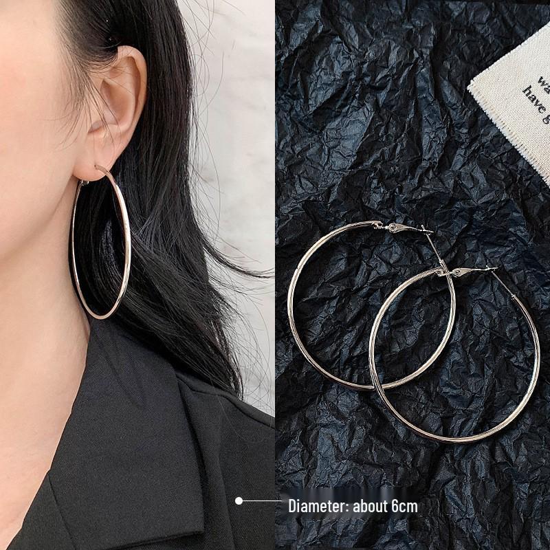 Double Layer Geometric Hoop Earrings - Women's Light Luxury Versatile Ear Cuffs, European & American Style, Exaggerated Circle Dangles Jewelry.