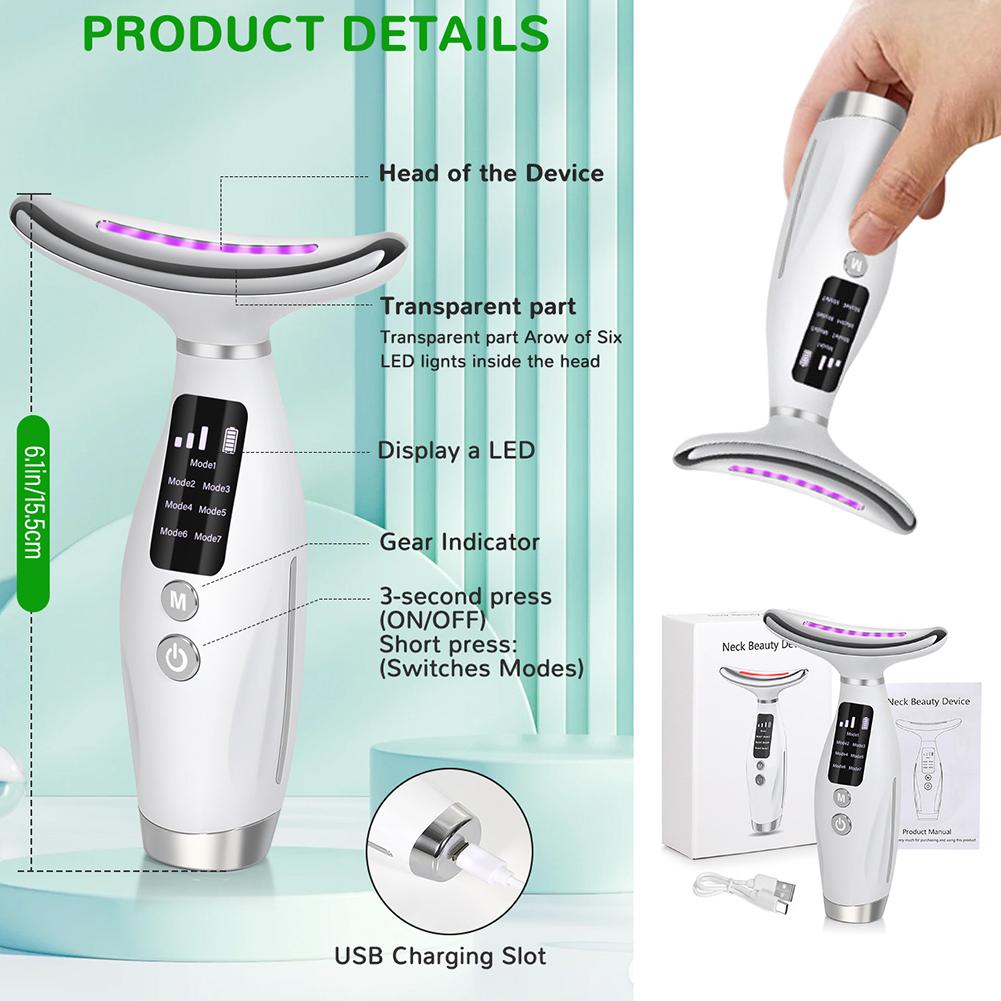 Beauty Neck Instrument,Red Purple Light Lifting Firming Face Massager,Reduce Fine Lines Face Massage For Home Travel