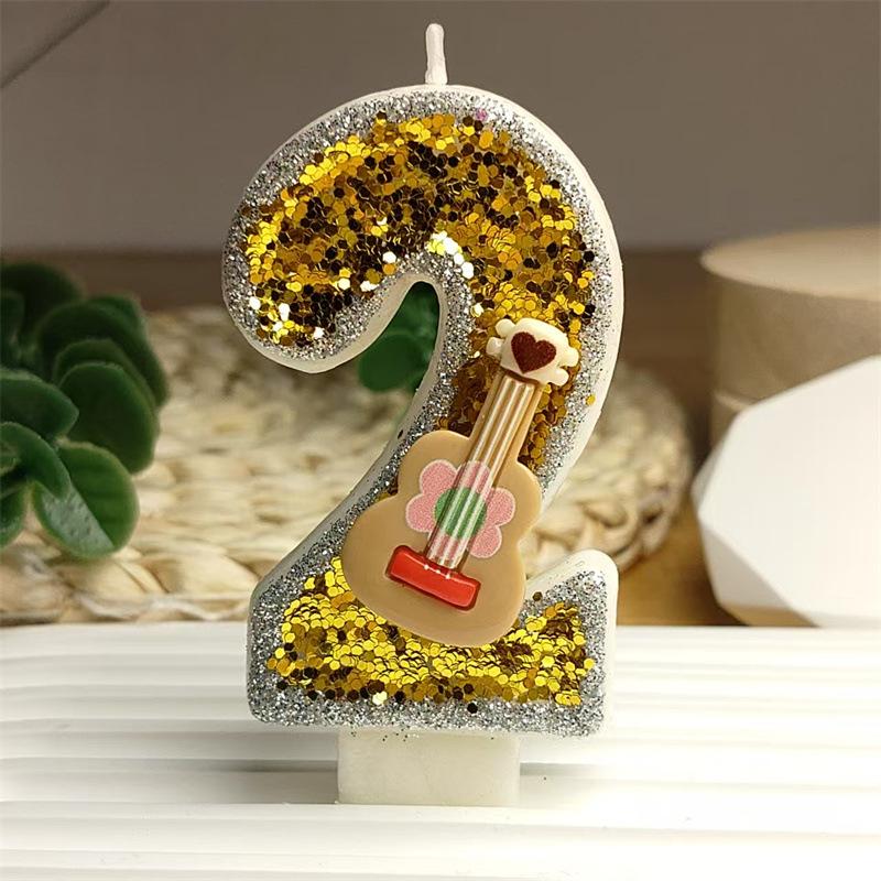 Creative Styling Design Cool Guitar Digital Candle Color Bright Birthday Cake Candle Decoration
