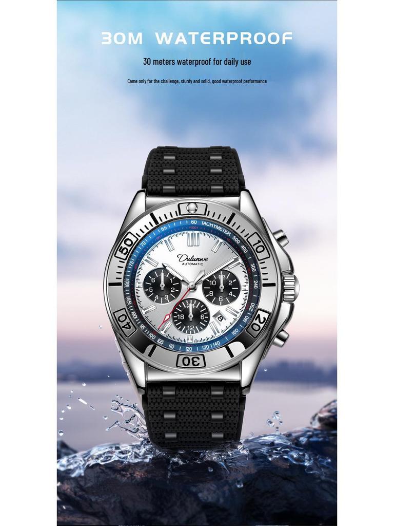 Durlunwei Men's 6-Hand Chronograph Mechanical Watch with Panda Dustproof Band